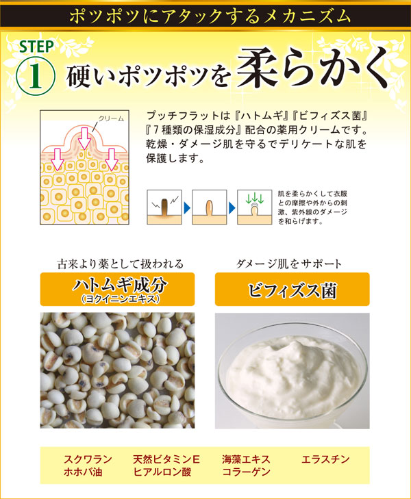 【薬用プッチフラットクリーム（医薬部外品）】 角質粒ケア/ヒアルロン酸/コラーゲン/海藻エキス配合/薬用クリーム/年齢/イボケア/紫外線ダメージ